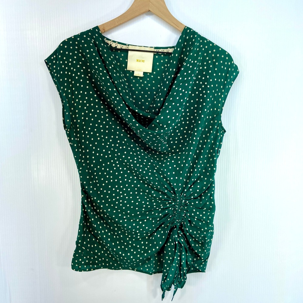 Maeve Green Polka Dot Cowl Neck Sleeveless Top